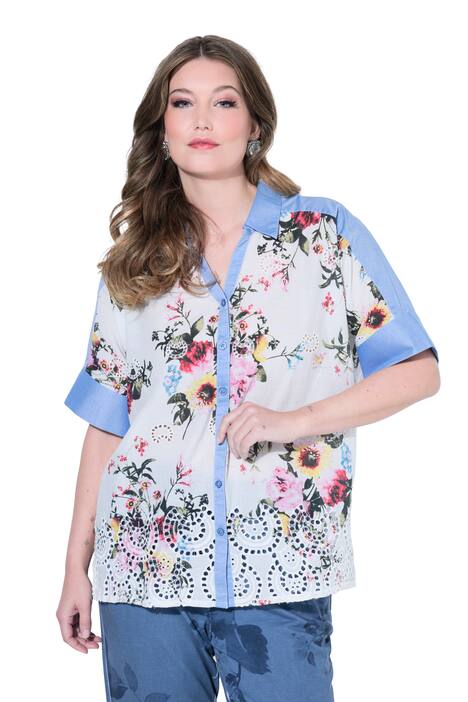 Floral Eyelet Embroidery Short Sleeve Blouse