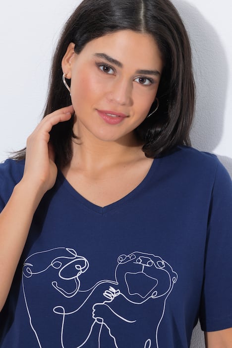 T-shirt, diermotief, classic, V-hals, korte mouwen