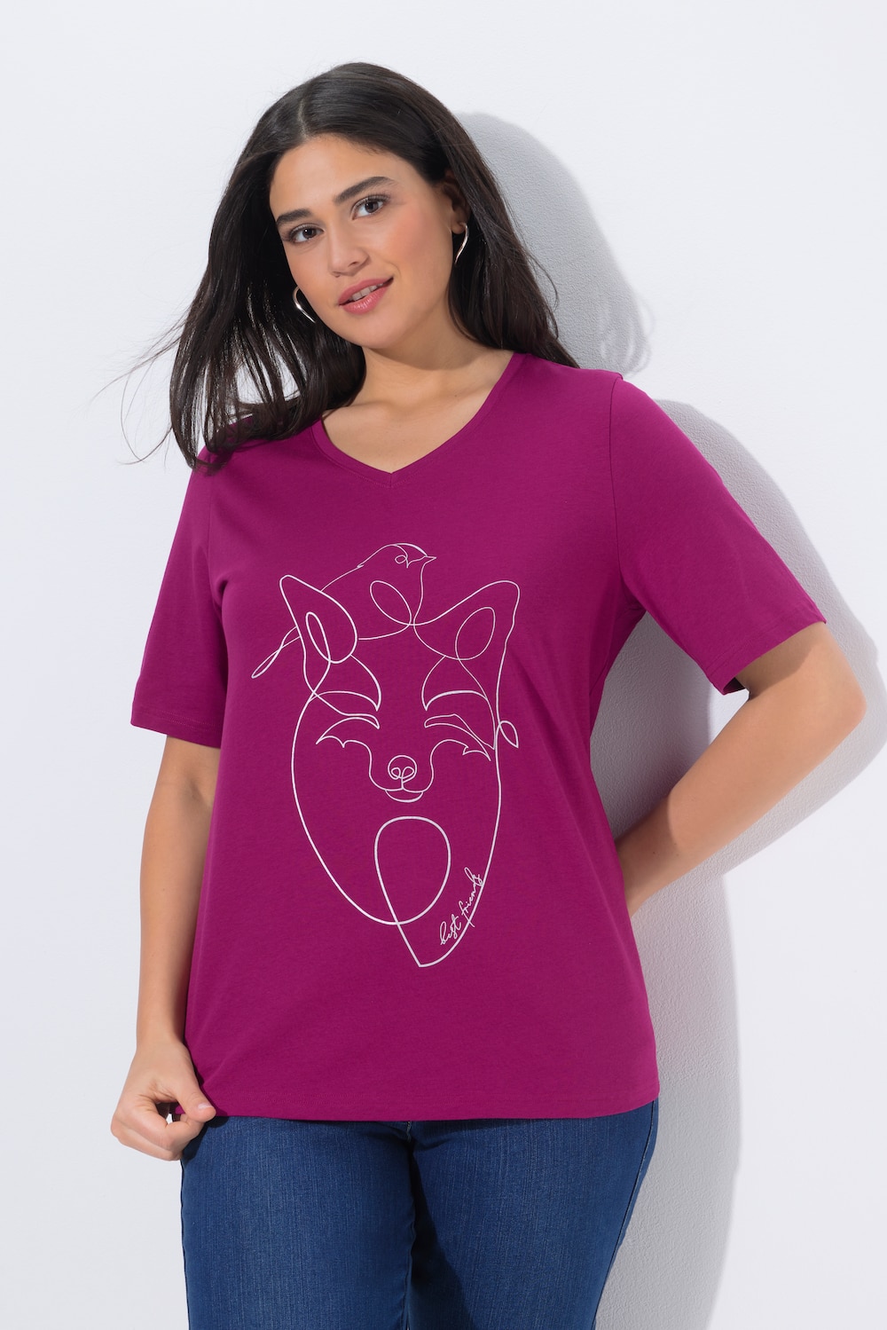 T-shirt, diermotief, classic, V-hals, korte mouwen