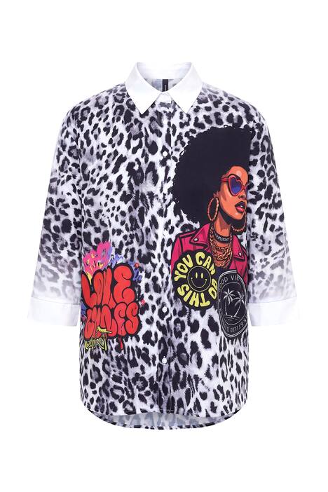 Patch Print Leopard Print Hi-Low Blouse