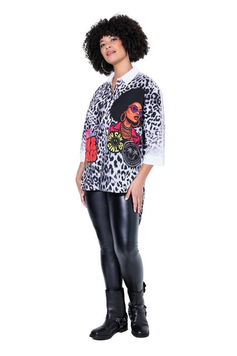 Patch Print Leopard Print Hi-Low Blouse