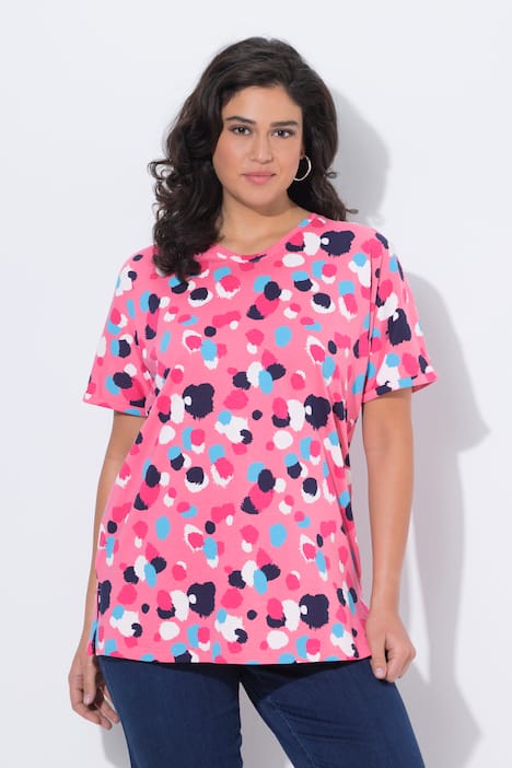 T-shirt, stippen, oversized, ronde hals, korte mouwen