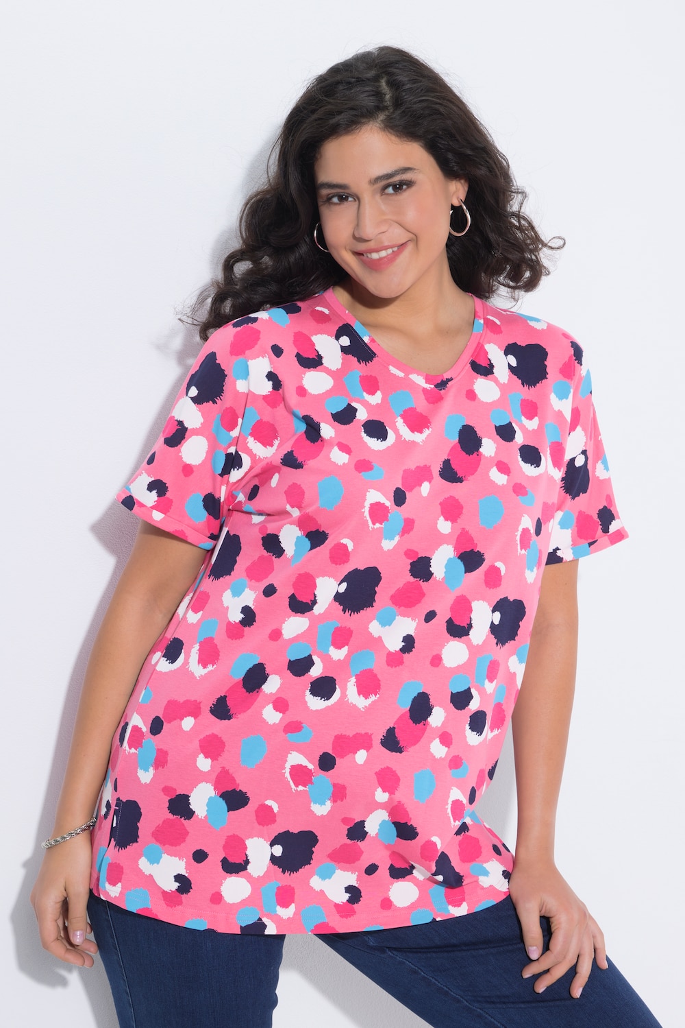 T-shirt, stippen, oversized, ronde hals, korte mouwen