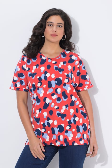 T-shirt, stippen, oversized, ronde hals, korte mouwen