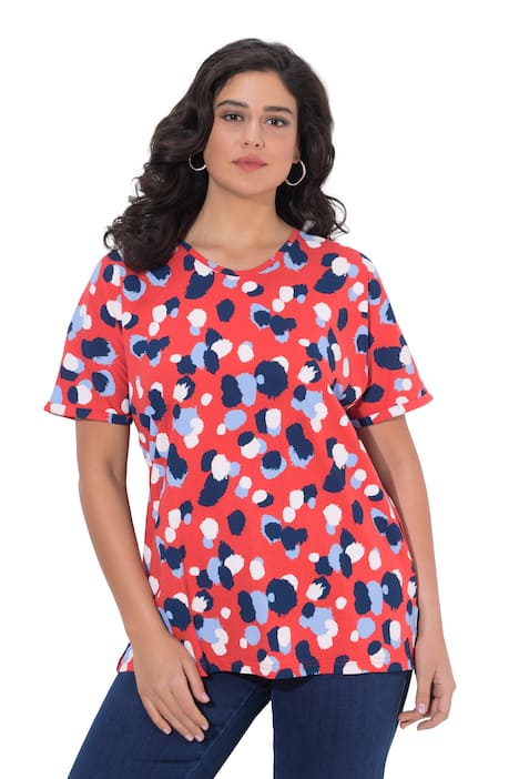 Tričko, puntíkovaný vzor, větší velikost, kulatý výstřih, polo rukávy