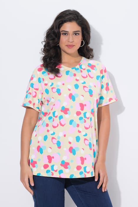 T-shirt, stippen, oversized, ronde hals, korte mouwen