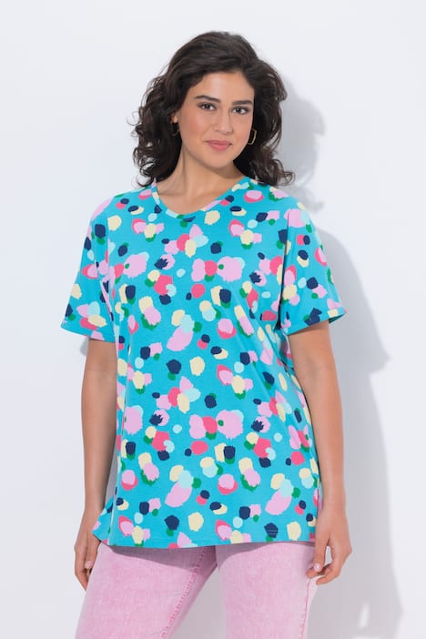 T-shirt, stippen, oversized, ronde hals, korte mouwen