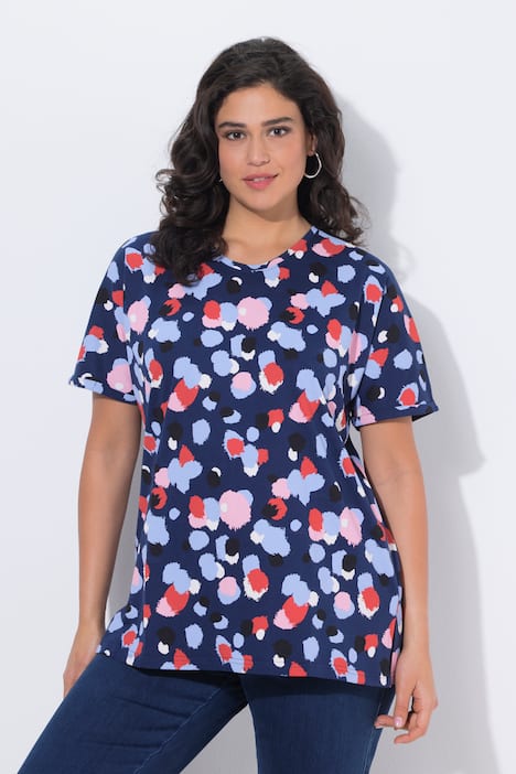 T-shirt, stippen, oversized, ronde hals, korte mouwen