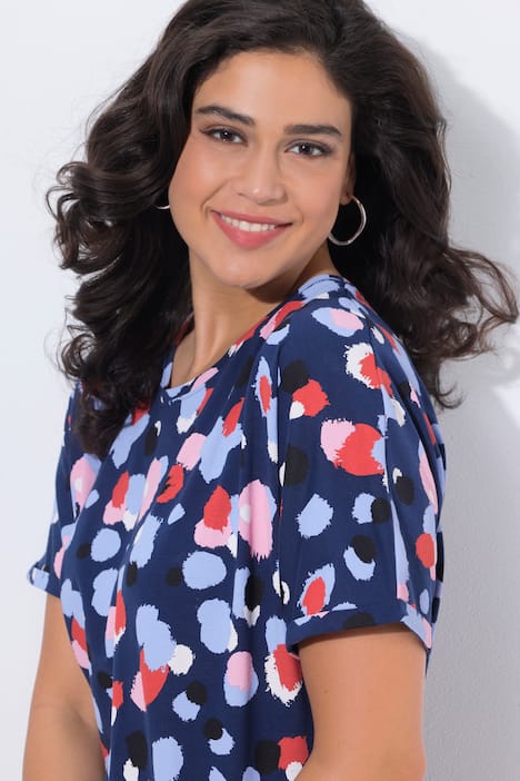 T-shirt, stippen, oversized, ronde hals, korte mouwen