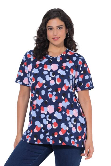 Tričko, puntíkovaný vzor, větší velikost, kulatý výstřih, polo rukávy