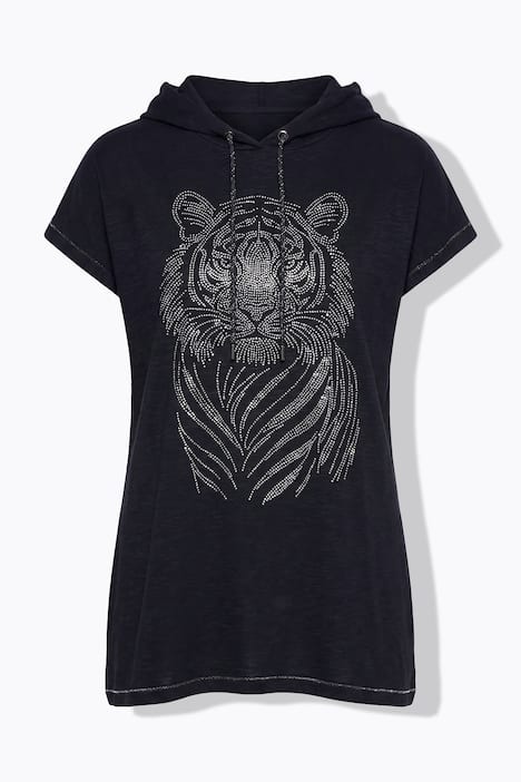 T-Shirt, Komfort Fit, , Kapuze, Glitzersteinchen-Tiger