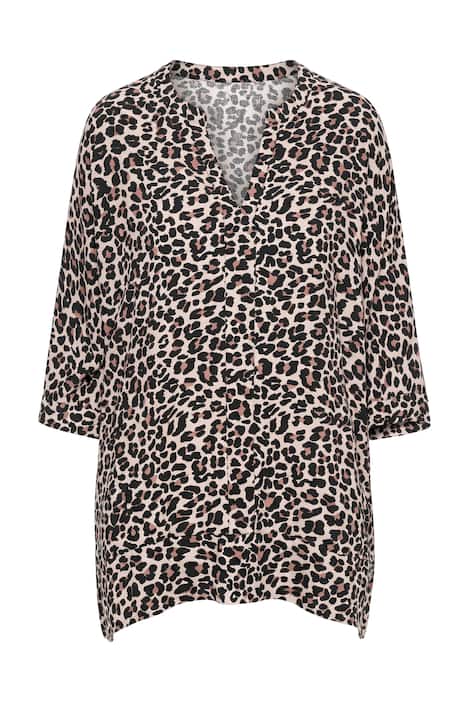 Halenka, volný střih, leopardí vzor, netopýří polo rukáv