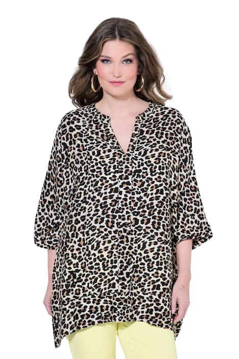 Halenka, volný střih, leopardí vzor, netopýří polo rukáv