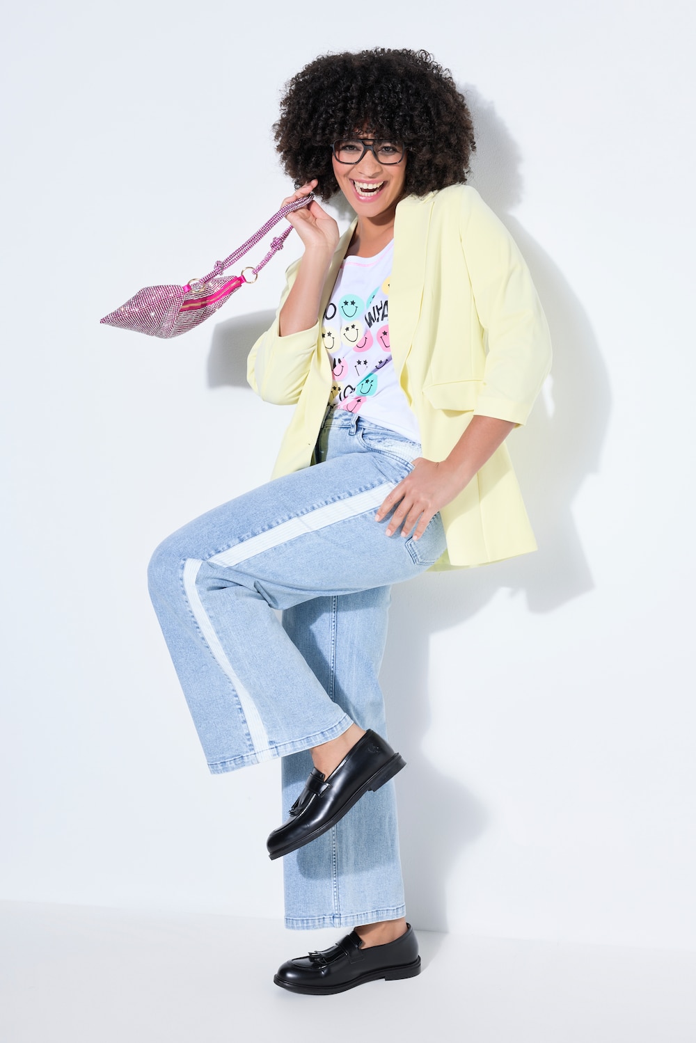 Jeans Nora, weites, gerades Bein, Seitenstreifen