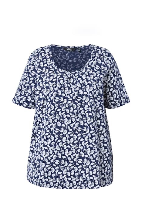 Tričko, jahody, ozdobné záhyby, áčkový střih, kulatý výstřih, polo rukávy