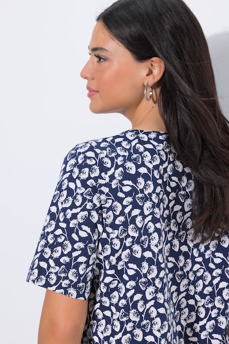 T-Shirt, Erdbeeren, Zierfalten, A-Linie, Rundhals, Halbarm