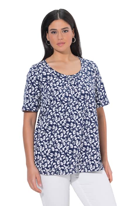 Tričko, jahody, ozdobné záhyby, áčkový střih, kulatý výstřih, polo rukávy