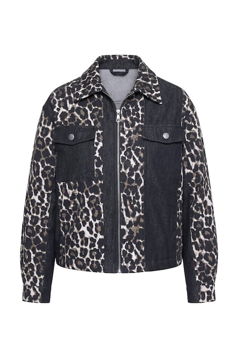 Džínová bunda, volný střih, prošívaná podšívka, vzhled záplat