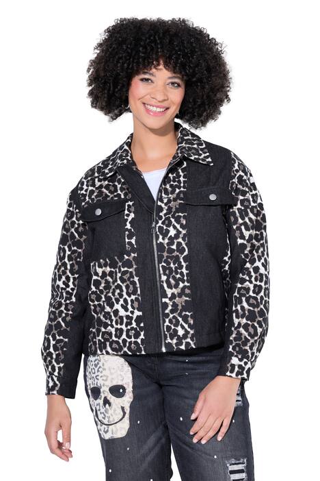 Džínová bunda, volný střih, prošívaná podšívka, vzhled záplat