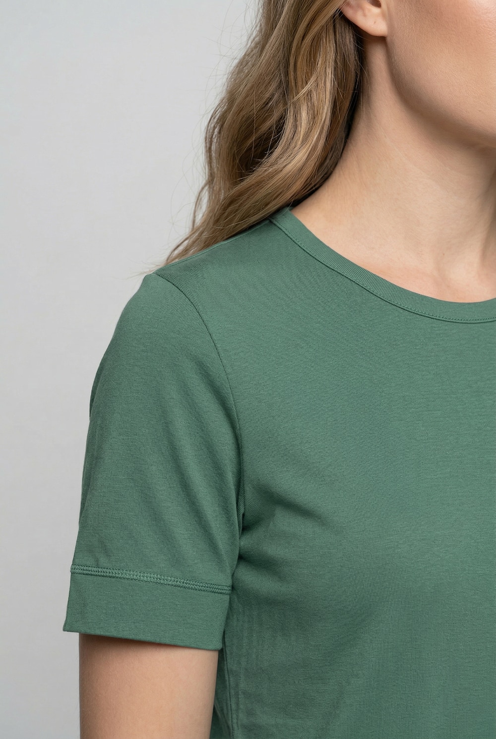 Stora storlekar T-shirt i ribbad jersey med rund halsringning och kort ärm, Dam, grön, storlek: 46/48, Bomull, Ulla Popken