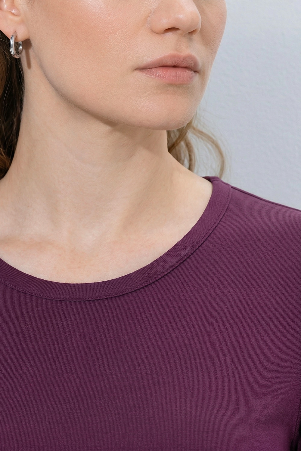 Stora storlekar T-shirt i ribbad jersey med rund halsringning och kort ärm, Dam, lila, storlek: 50/52, Bomull, Ulla Popken