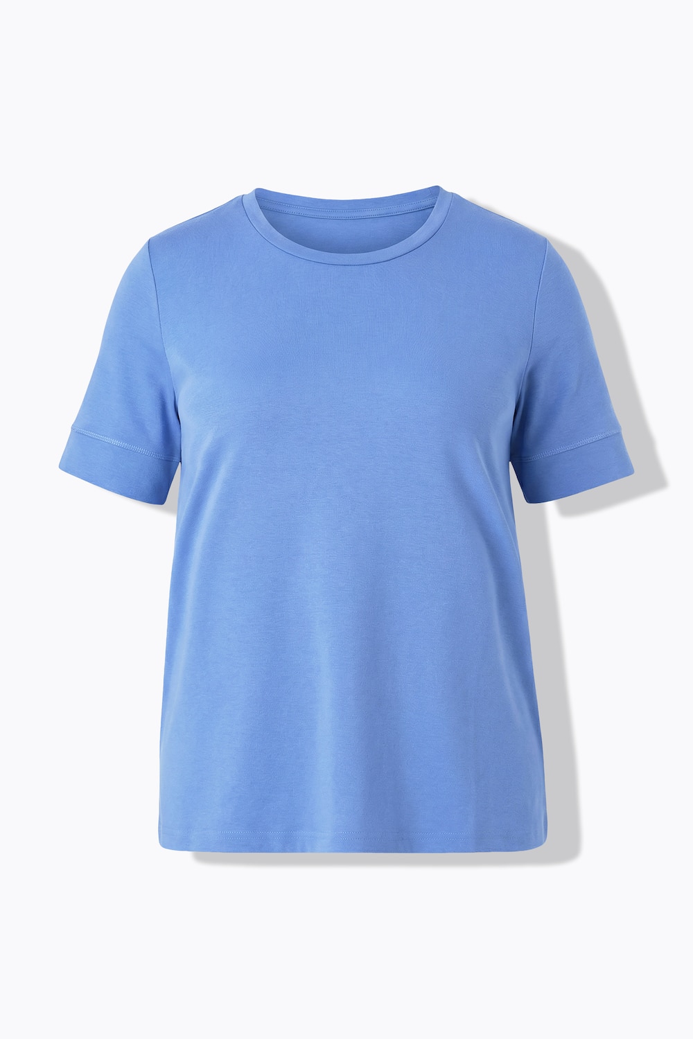 Stora storlekar T-shirt i ribbad jersey med rund halsringning och kort ärm, Dam, blå, storlek: 42/44, Bomull, Ulla Popken
