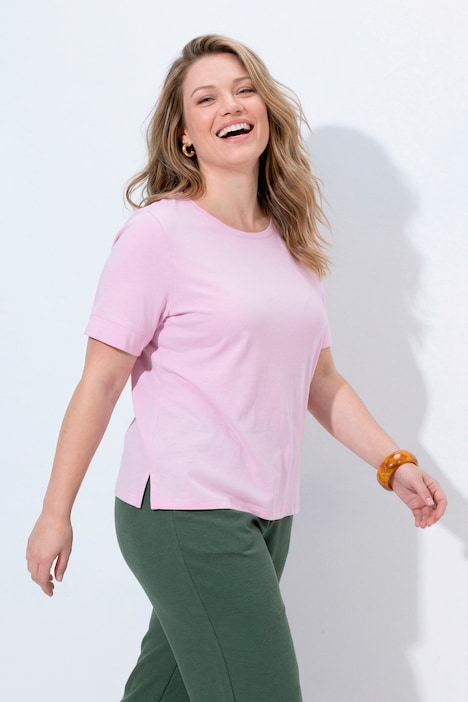 T-Shirt, Rippjersey, Rundhals, Halbarm, Biobaumwolle