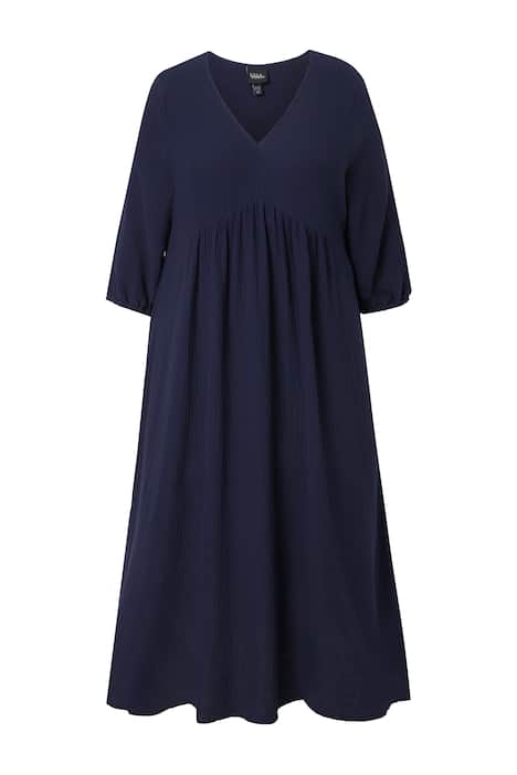 Mušelínové šaty, áčkový střih, V výstřih, dlouhé rukávy