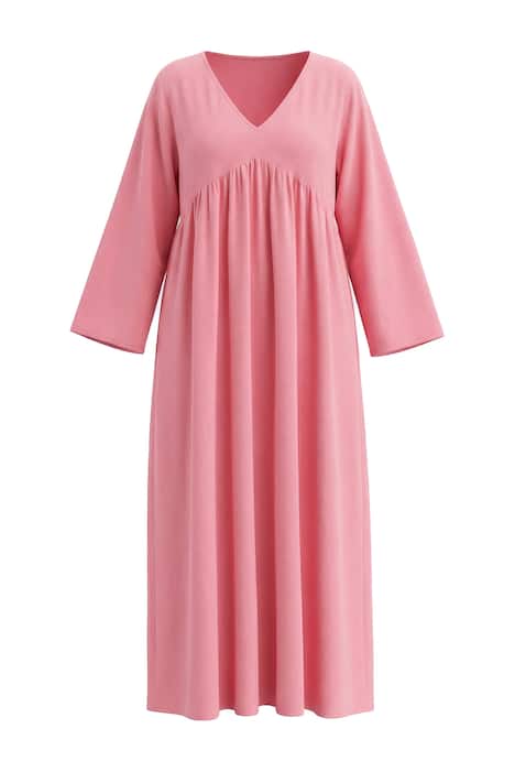 Mušelínové šaty, áčkový střih, V výstřih, dlouhé rukávy