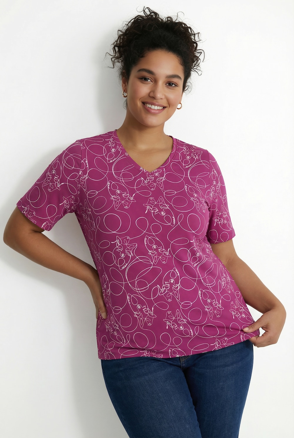 T-Shirt, Tiere, Classic, V-Ausschnitt, Halbarm