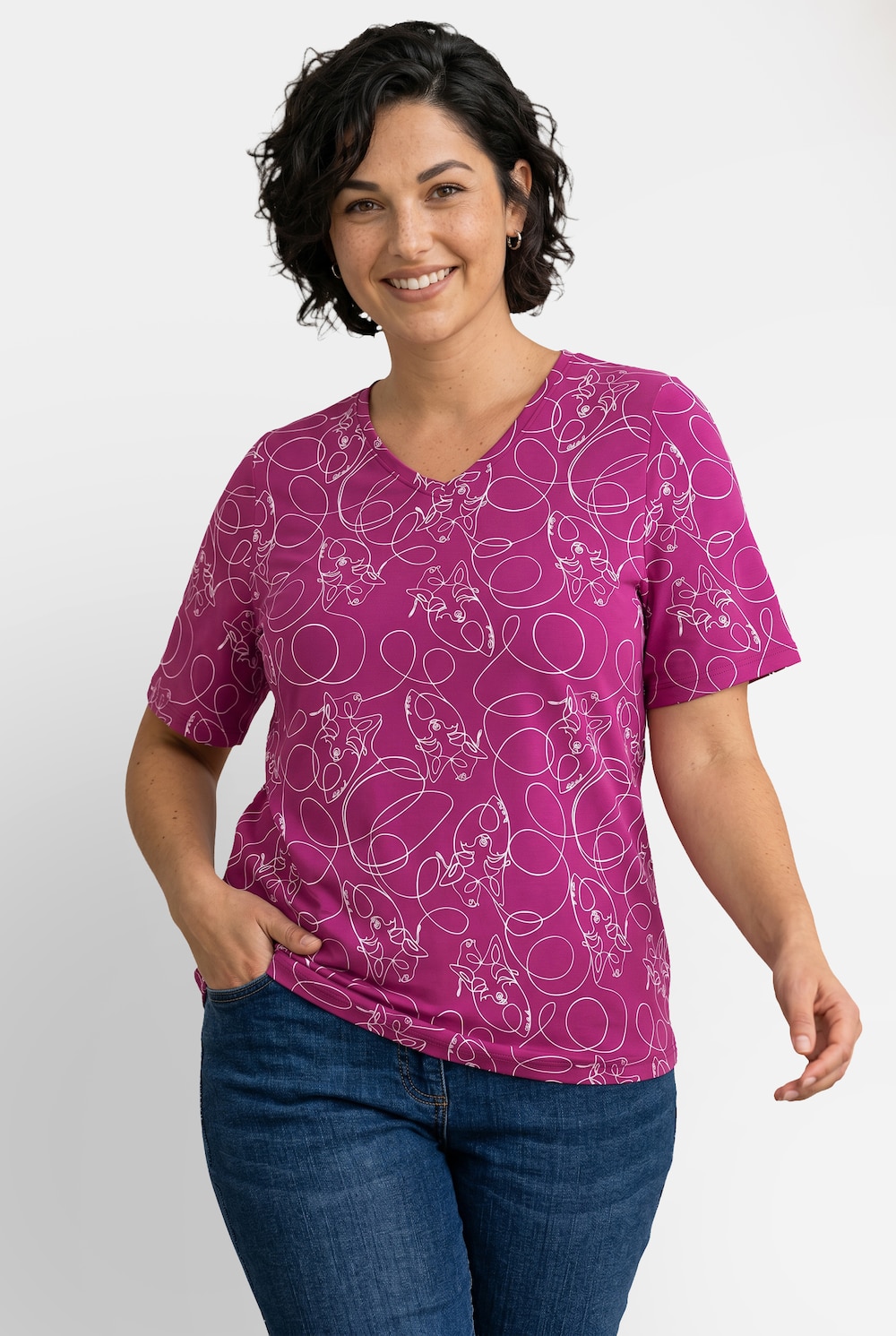 T-Shirt, Tiere, Classic, V-Ausschnitt, Halbarm