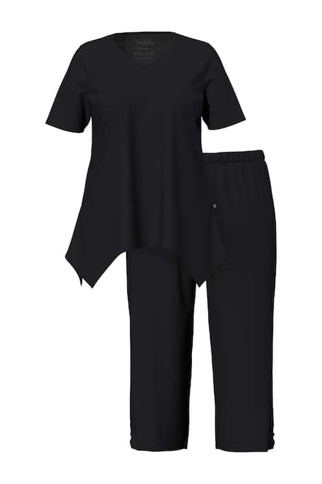 Pyžamo, špičatý lem, V výstřih, polo rukávy