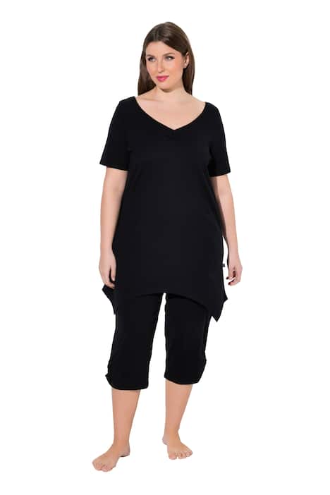 Pyžamo, špičatý lem, V výstřih, polo rukávy