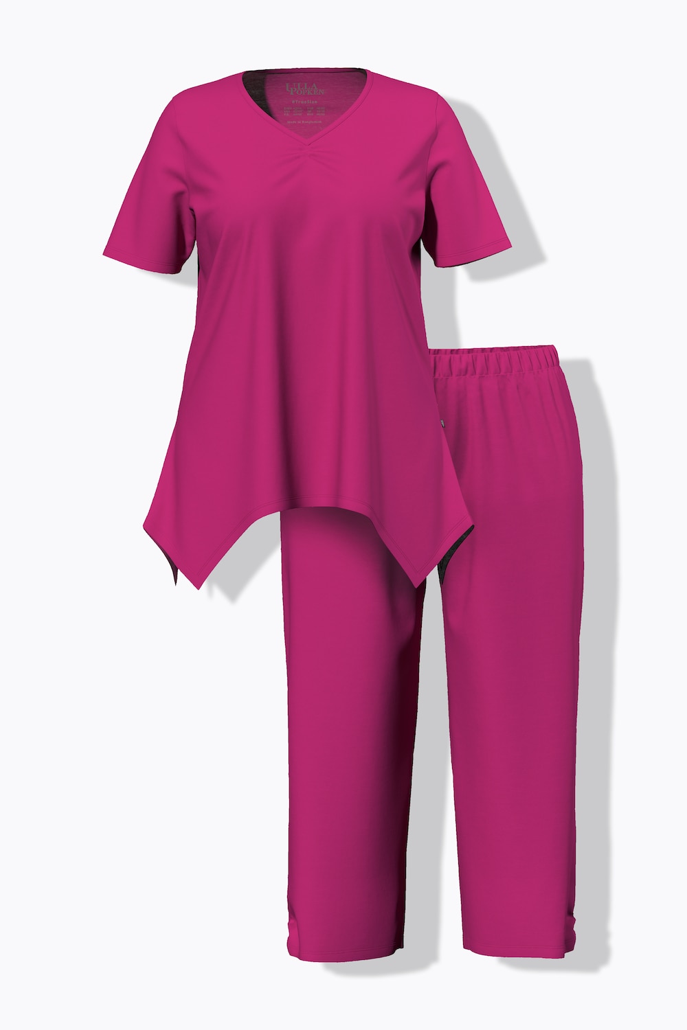 Stora storlekar Pyjamas i bomull med v-ringning och kort ärm, Dam, rosa, storlek: 46/48, Bomull, Ulla Popken