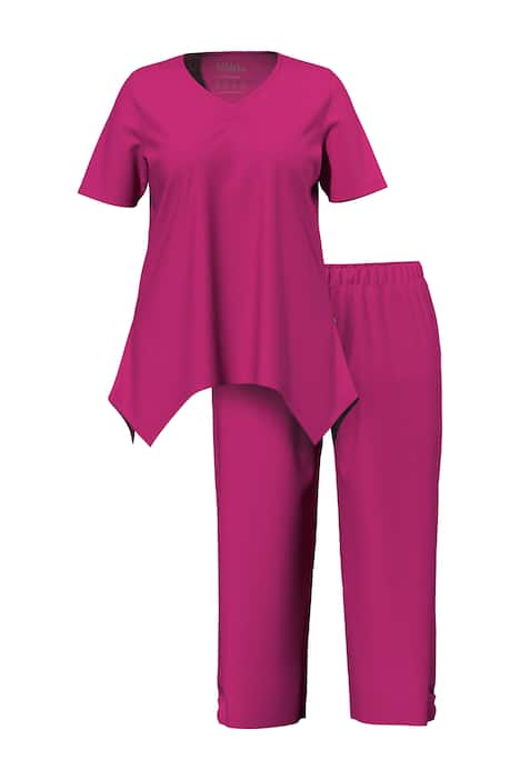 Pyžamo, špičatý lem, V výstřih, polo rukávy