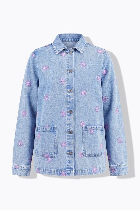 Veste en jean à manches longue, broderie Sun, coupe Boxy Fit