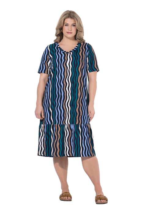 Midi šaty, vlny, V výstřih, polo rukávy, bio-bavlna