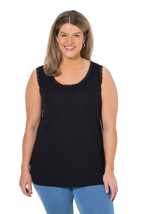 Top, Rippjersey, Spitze, Rundhals, ärmellos