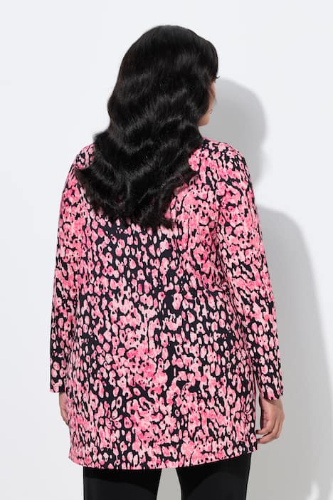 Giacca di jersey leopardata, con colletto a scialle, senza chiusura