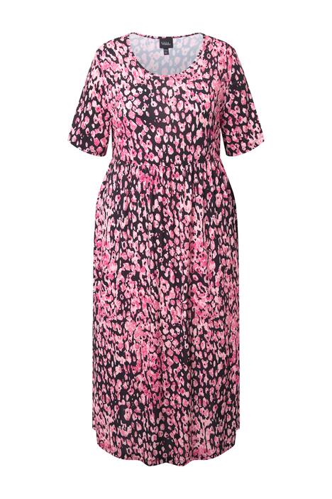 Maxi šaty, leopardí vzor, áčkový střih, kulatý výstřih, polo rukávy