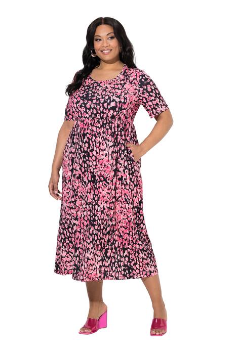 Maxi šaty, leopardí vzor, áčkový střih, kulatý výstřih, polo rukávy