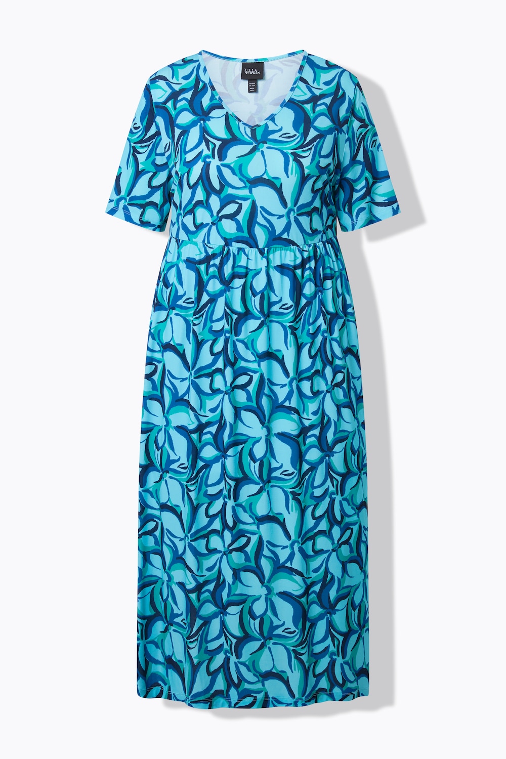 Stora storlekar Maxiklänning i jersey, Dam, blå, storlek: 66/68, Polyester, Ulla Popken