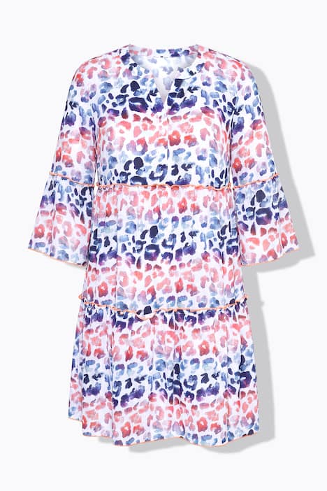 Kleid, A-Linie, Leostreifen, farbige Zierrüschen, Volants