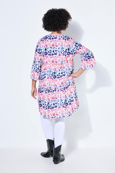 Kleid, A-Linie, Leostreifen, farbige Zierrüschen, Volants