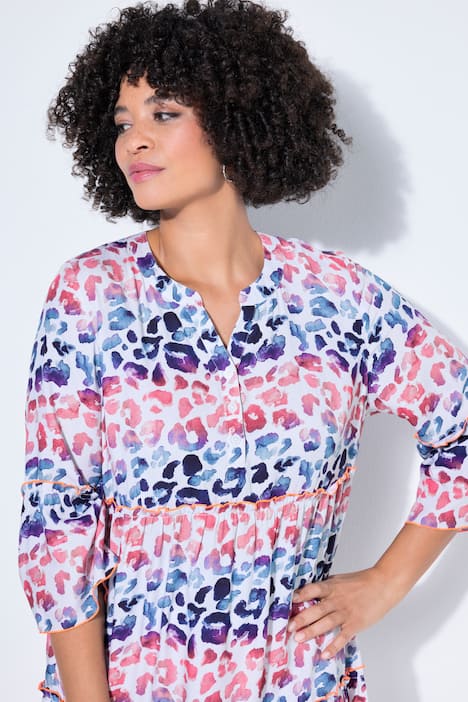 Kleid, A-Linie, Leostreifen, farbige Zierrüschen, Volants