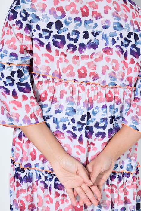 Kleid, A-Linie, Leostreifen, farbige Zierrüschen, Volants