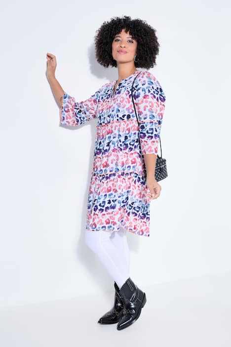 Kleid, A-Linie, Leostreifen, farbige Zierrüschen, Volants