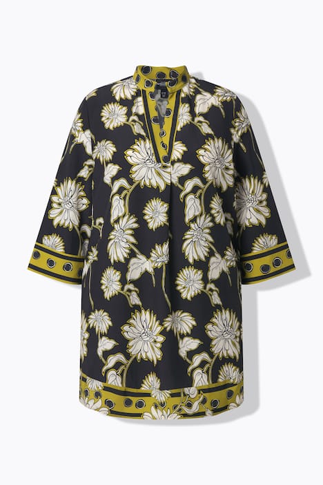 Vibrant Flower Print 3/4 Sleeve Satin Tunic