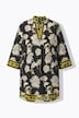 Vibrant Flower Print 3/4 Sleeve Satin Tunic