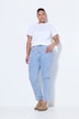 Jean Mom en denim stretch, 5 poches, broderie SUN en all-over